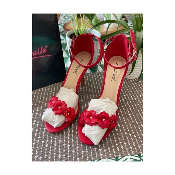Anne Michelle Red Strappy Heels Pumps Open Toe Sz 8.5 - Picture 2 of 10
